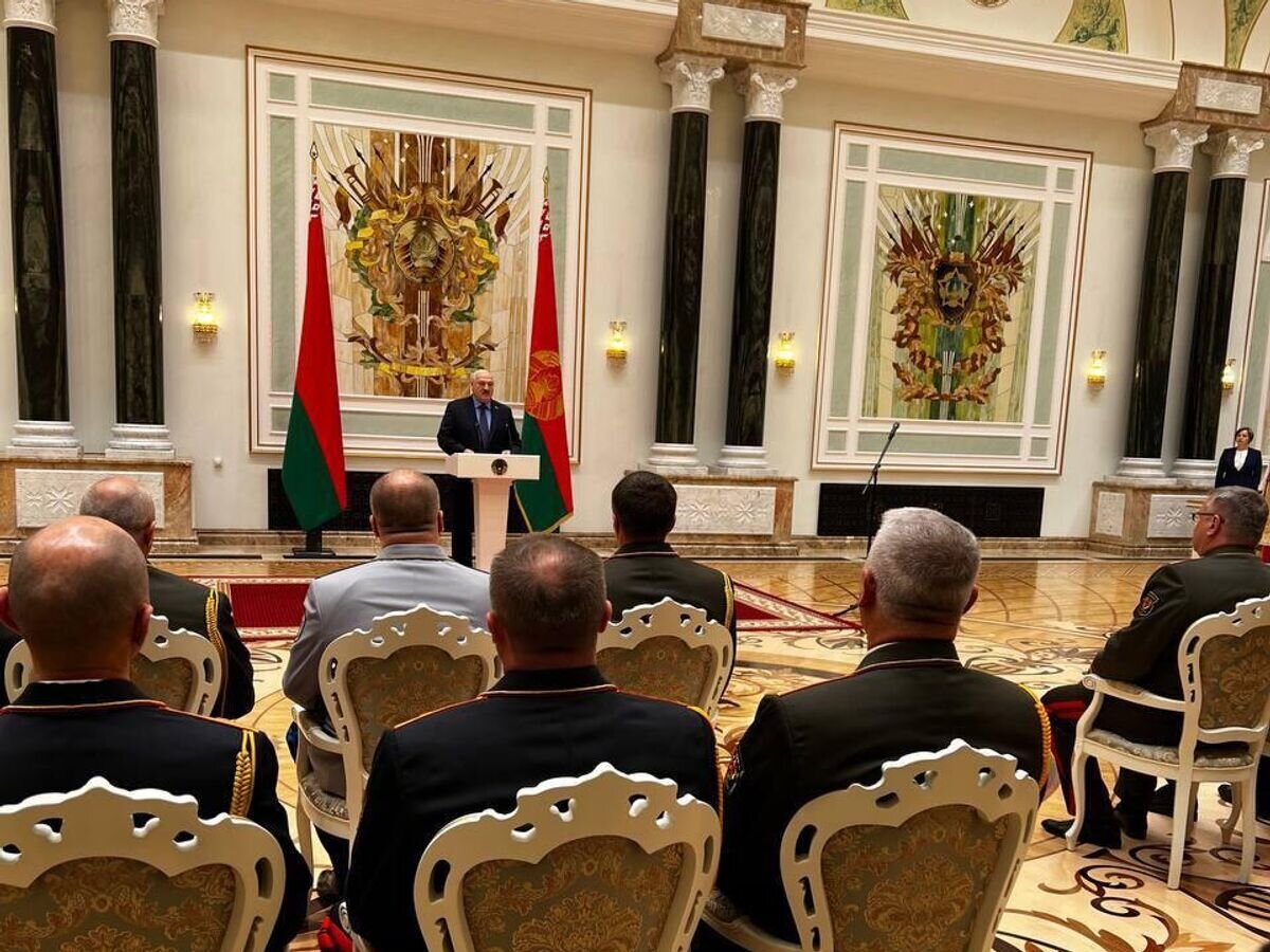    Президент Белоруссии Александр Лукашенко во время выступления© Фото : Пул Первого/Telegram