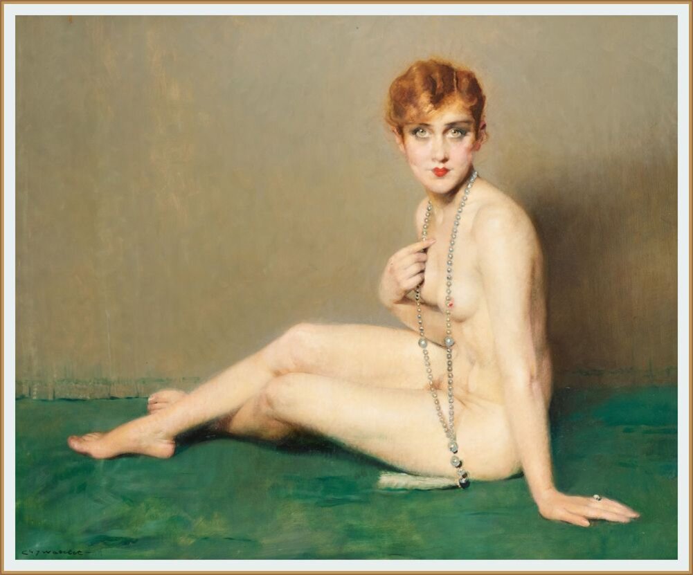 © Шарль Жозеф Ватле  / Charles Joseph Watelet / Jeune femme nue assise au collier de perles Холст, масло  / 105 x 125 см