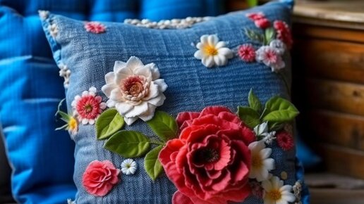 Подушки на диван из джинсы - 68 фото