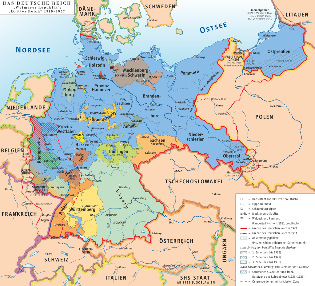 Карта земель Веймарской республики в 1920-х