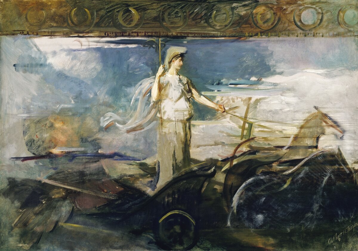 Minerva in a Chariot (ca.1894) painting in high resolution by Abbott Handerson Thayer. Original from the Smithsonian Institution. Digitally enhanced by rawpixel.