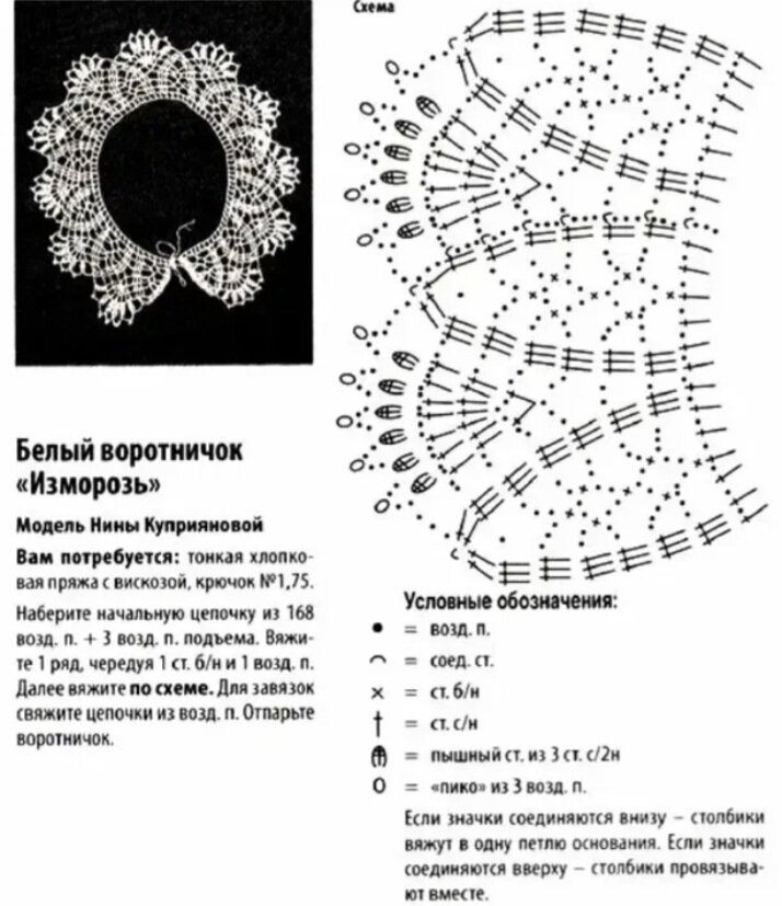 Ажурный воротник крючком схема