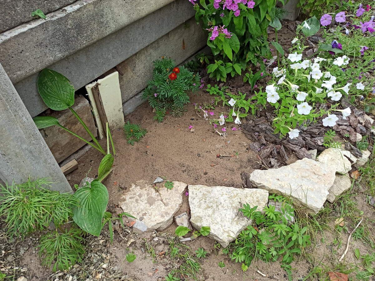 Вот так замывало клумбу песком