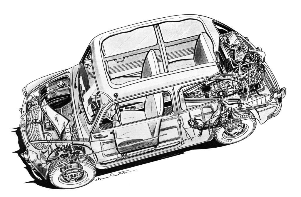 Заднемоторный FIAT 600 первого поколения.