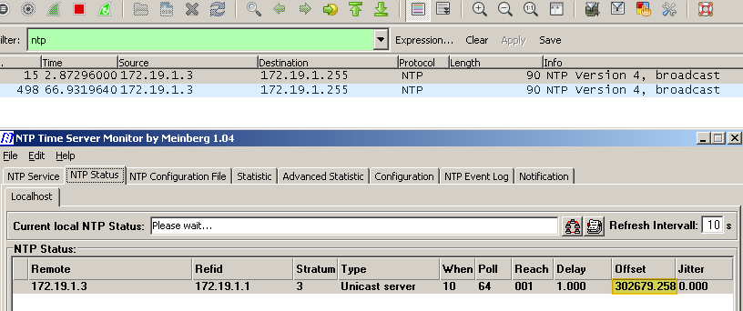 Успешное начало синхронизации с измерением погрешности текущих часов