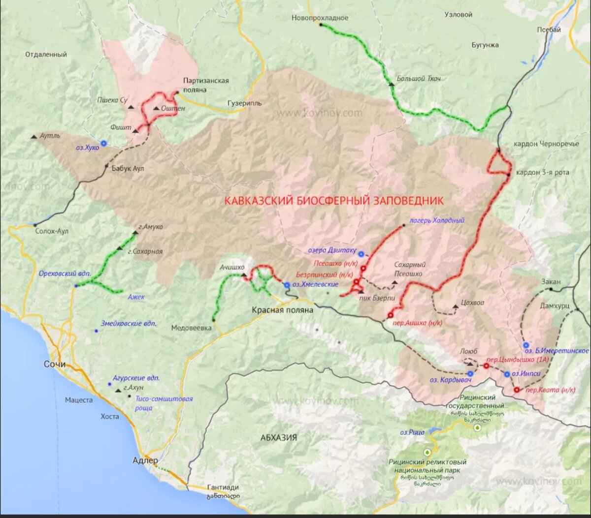 Сочи расположились. Кавказский государственный природный биосферный заповедник на карте. Кавказский заповедник Сочи карта. Сочинский национальный парк и красная Поляна. Границы Кавказского биосферного заповедника на карте.