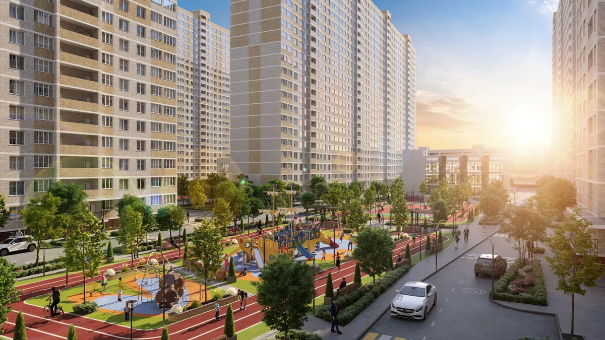 Фасады и двор на плане ЖК Славянка. Фото с сайта: https://xn--80aafouces6a7k.xn--p1ai/off