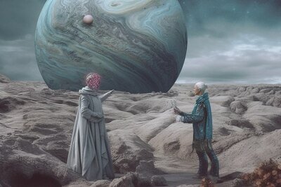    Люди на земле встретились с жителями других планет ©Сгенерировано нейросетью Midjourney Analog
