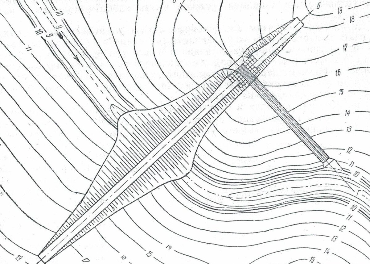 Рис.-. 1. Месторасположение плотины на берегу реки с отводом воды по быстротоку