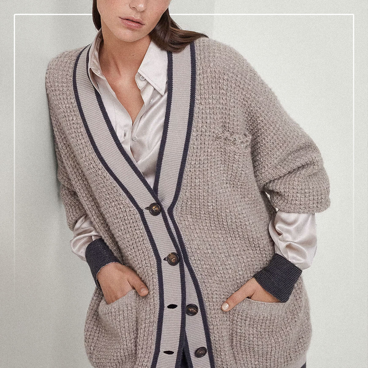 Кардиган  с узором на основе резинки от Брунелло Кучинелли