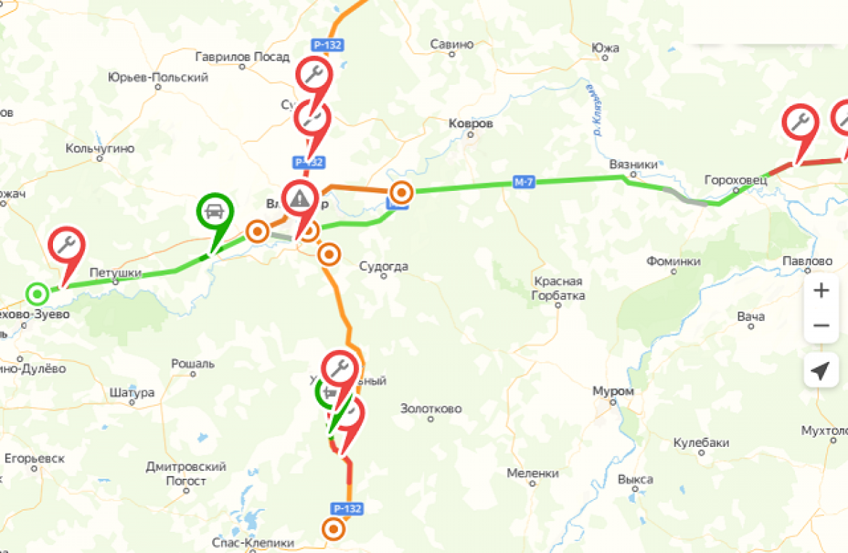 Сколько километров от нижнего до владимира. Трасса м 7 Владимирская область. Автодорога р-132 золотое кольцо. Трасса р-132 золотое кольцо на карте.