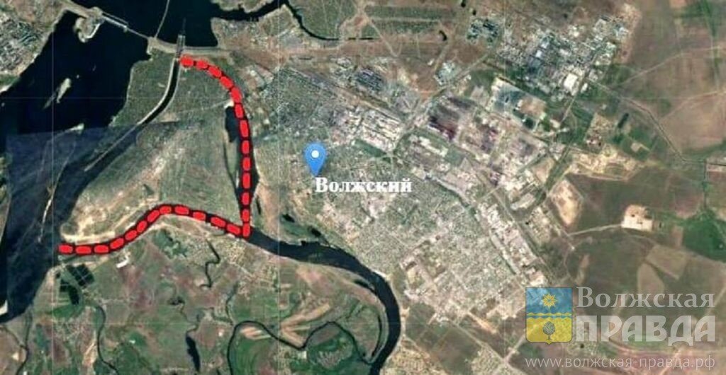 Пунктиром показан участок расчистки📷    За 2 года в Волжском расчистят 9,9 км русла реки Ахтуба
