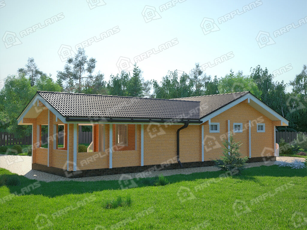 Фото 2 одноэтажного дома из бруса с 1 спальней, сауной и террасой. Общая площадь 115 кв м. Источник arplans.ru Проект ДС-089 