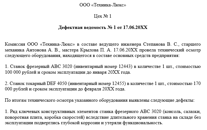 Ведомость на списание основных средств образец