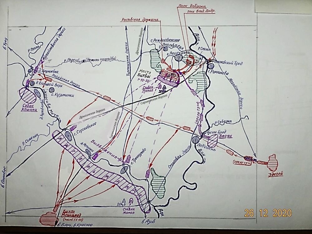 Карта-схема Куликовской битвы по Ольховому