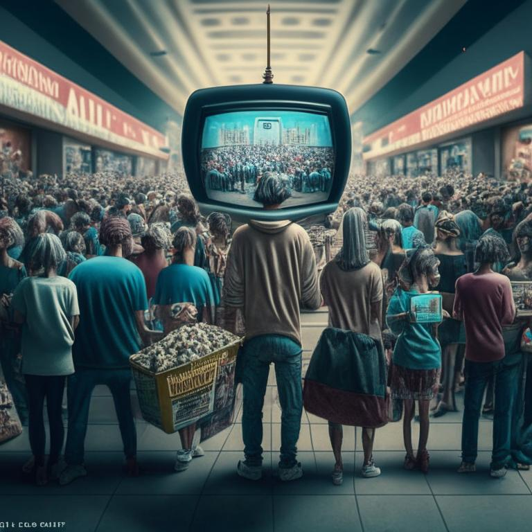 Результат генерации по запросу "Нелепое общество потребления, сформированное поколениями посредственностей", стиль: 4k