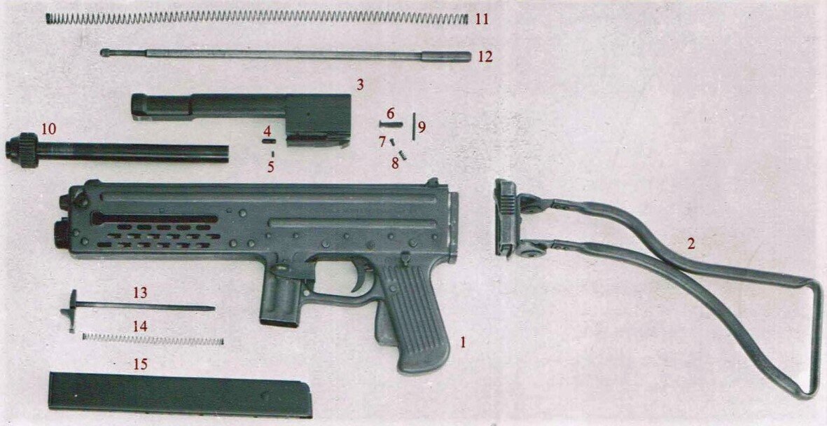 Пистолет-пулемет Луиджи Франки в разобранном состоянии.