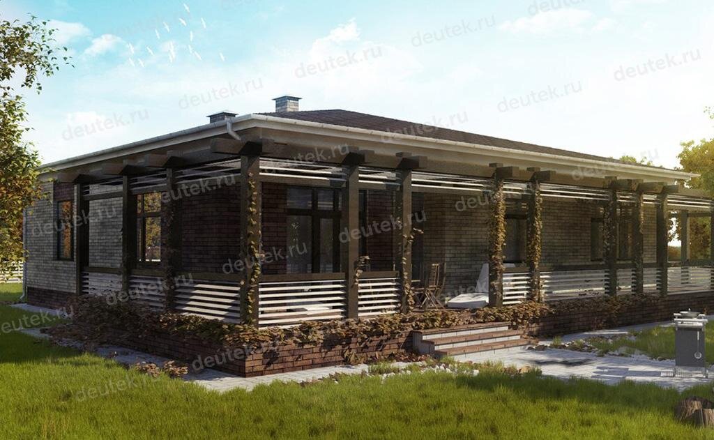 Проект одноэтажного дома 217 м2 из газобетона с гаражом и террасой - DT0308