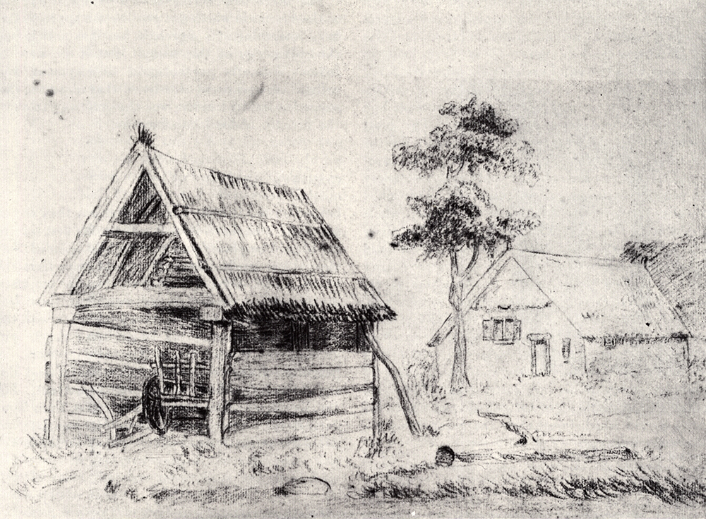 Ранний рисунок. Винсент Ван Гог, Сарай и фермерский дом, 1864, карандаш, бумага