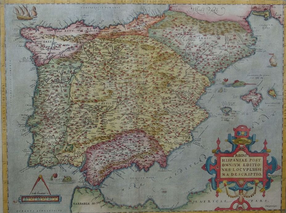 Карта Иберийского полуострова по состоянию на 1570 год