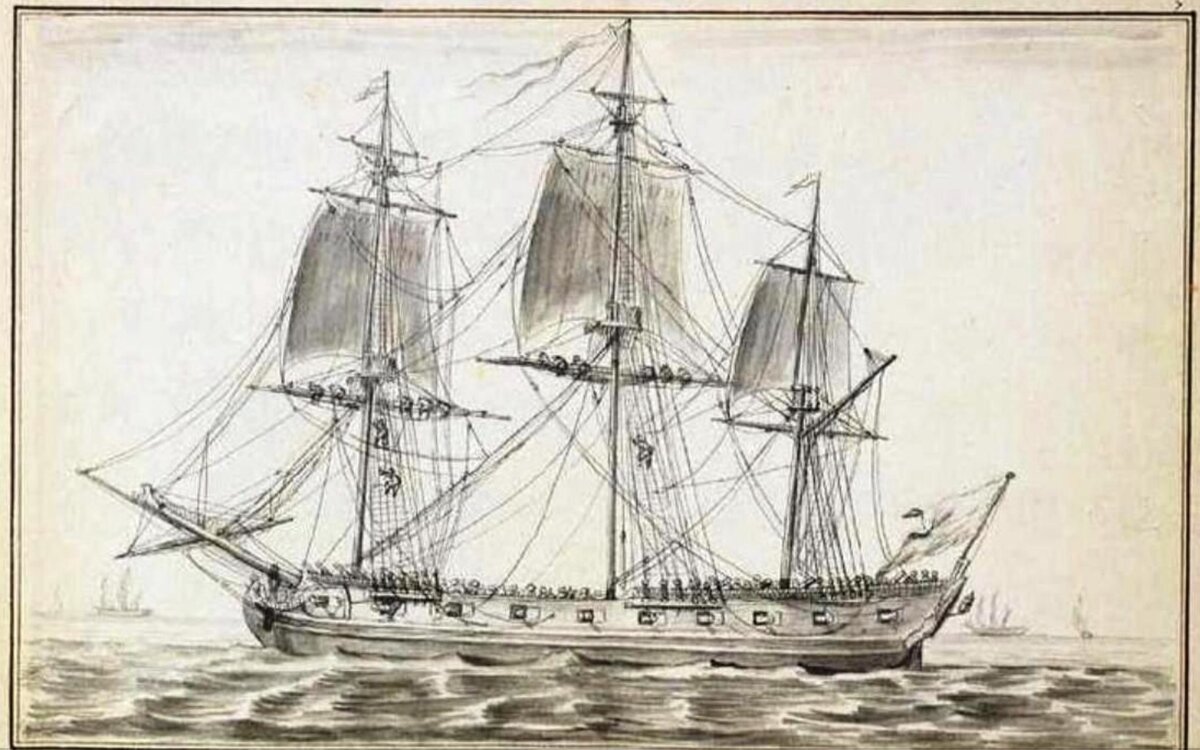 Фрегат корсаров, построенный в Дьеппе в 1745 году. Анонимный рисунок . Фото: https://fr.wikipedia.org/wiki/Corsaire#:~:text=Un%20corsaire%20est%20une%20personne,pavillon%20d%27États%20ennemis%2C%20particulièrement
