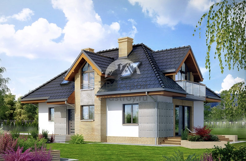 Проект углового дома 185 м2 с мансардой, балконом и террасой - 104-61