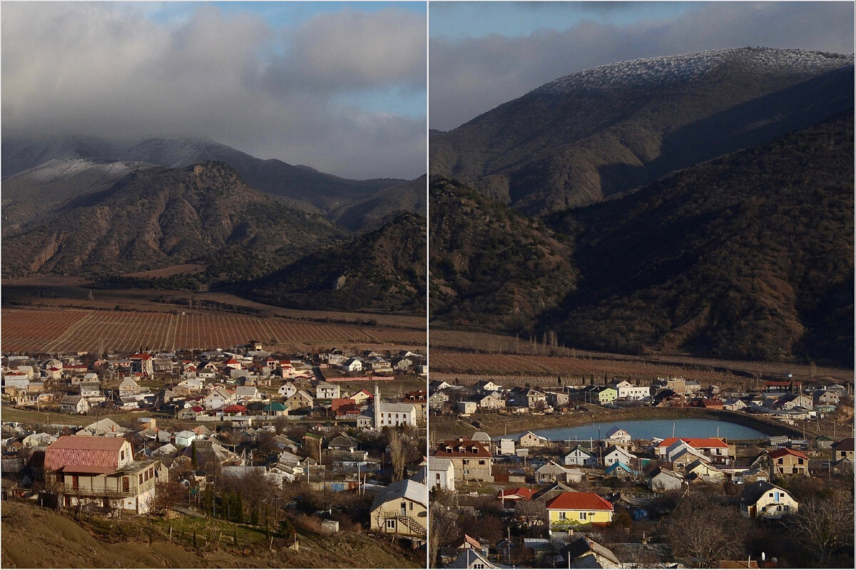 Увеличила предыдущий кадр. После детальной обработки появилось и разнообразие цвета, контраст, детализация. Увидела даже снег на вершине гор, который на исходнике был практически незаметен.
