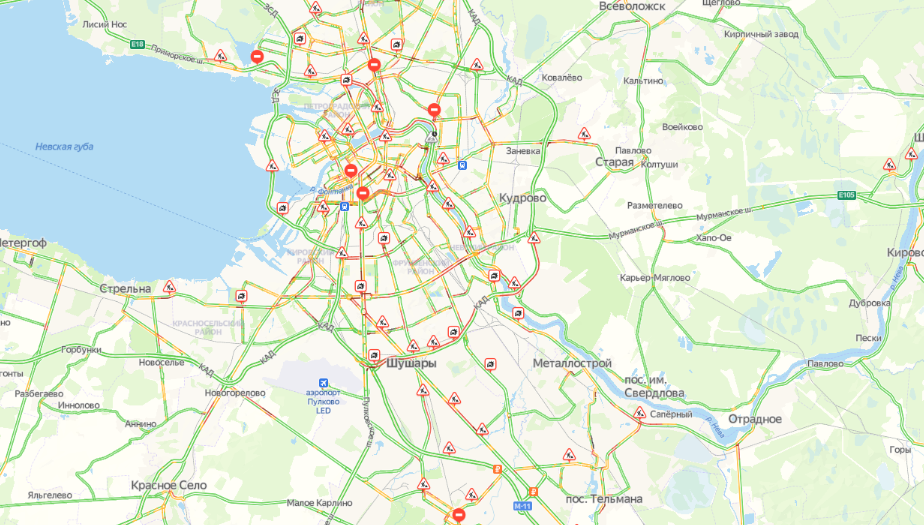    Дорожные работы сковали дороги Петербурга пробками. Май 2023 Автор фото: Яндекс.Пробки