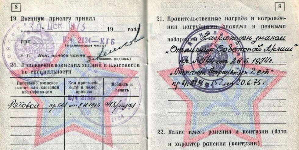 Статья 1 20 б. Награды в военном билете. Отметки в военном билете