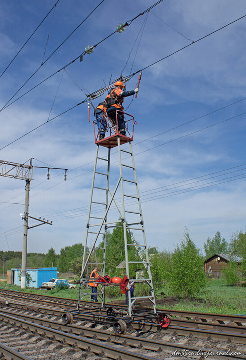 Контактный провод железнодорожной контактной подвески. Изолирующая съемная вышка Лейтер. Изолирующая съемная вышка контактной сети. Вышка съёмная изолирующая ВИС-4. Разъединитель контактной сети 3.3 кв.