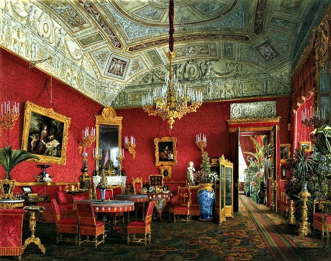 Комната императрицы Александры Фёдоровны. Художник Э.Гау. Середина 19-го века. Об этой гостиной разговор пойдёт позже.