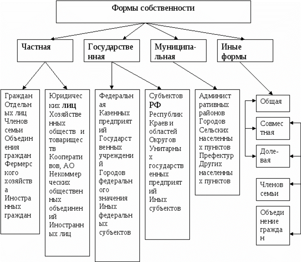 1 2 виды и формы. Схема основные формы собственности в РФ. Формы собственности в РФ таблица. Схема основные формы собственности на землю. Таблица схема формы собственности.