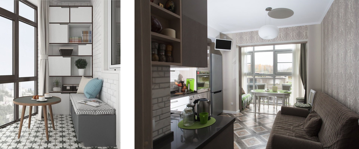 Вариант объединения кухни и лоджии