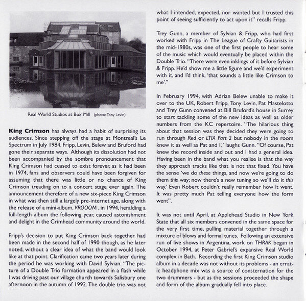 King Crimson "THRAK" - booklet - "Real World – Реальный мир".
