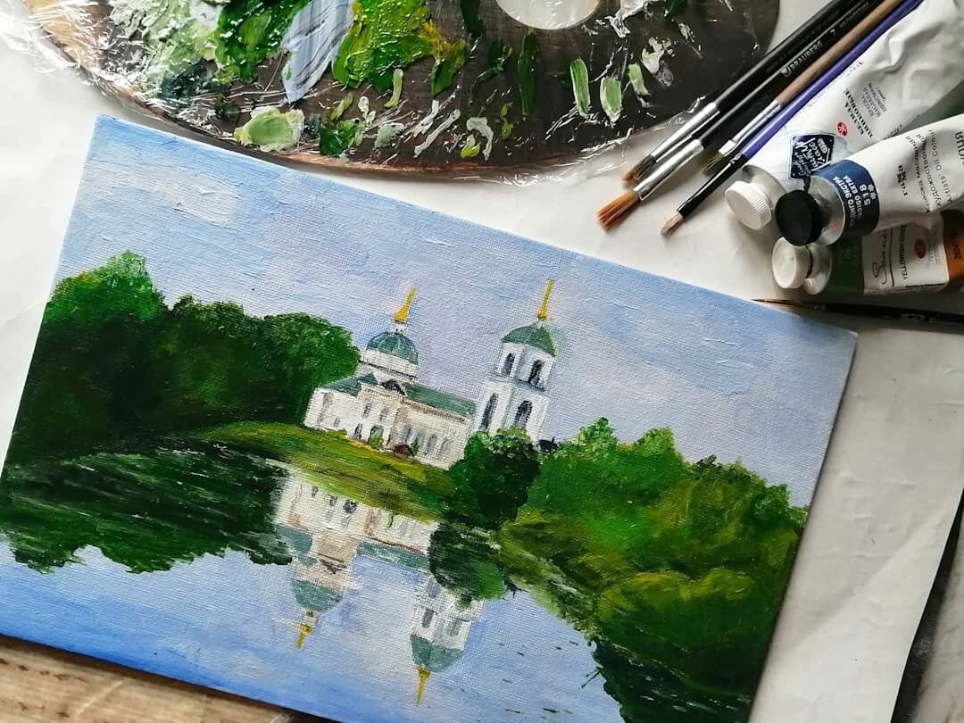 Церковь Троицы Животворящей. Село Поречье Бежецкого района. Холст на картоне, масло.