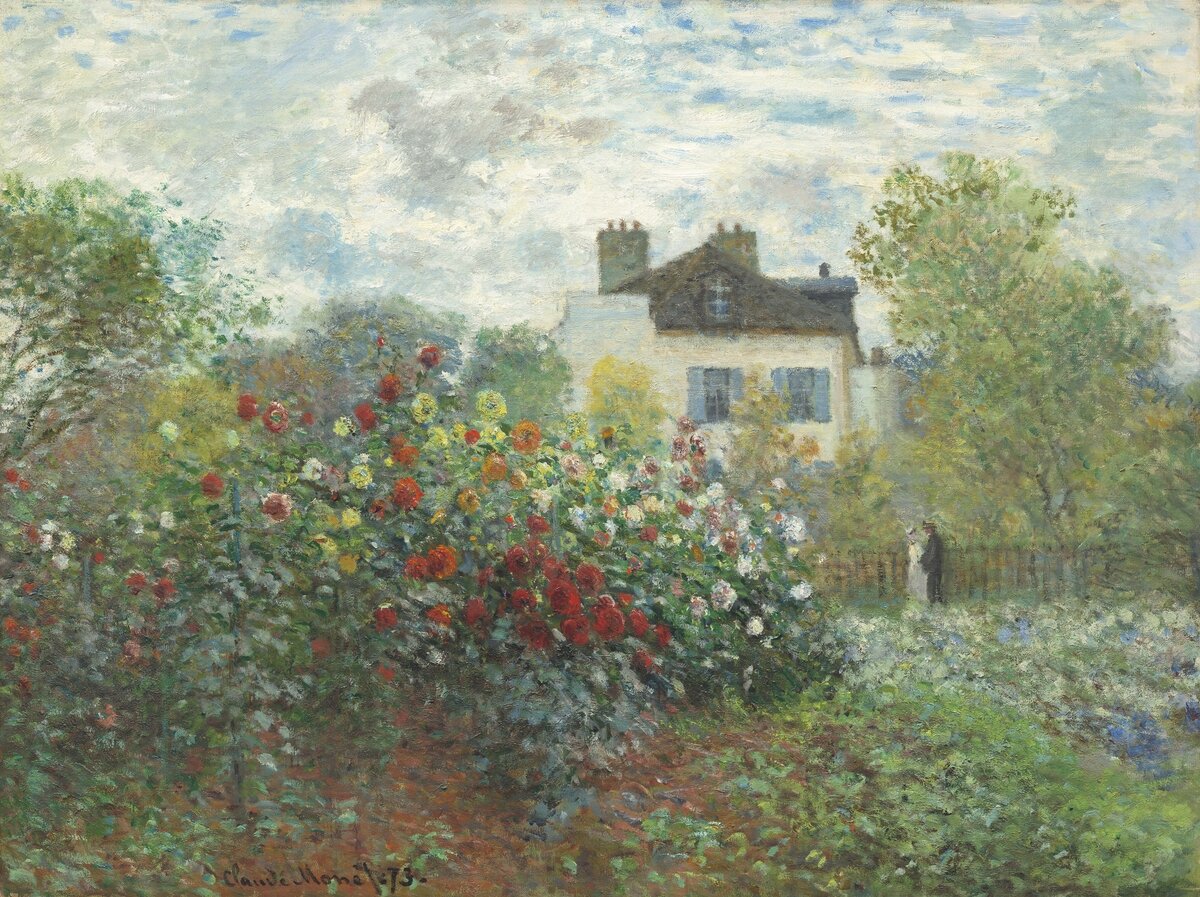 The Artist's Garden in Argenteuil, A Corner of the Garden with Dahlias (1873) by Claude Monet. Original from the National Gallery of Art. Digitally enhanced by rawpixel.