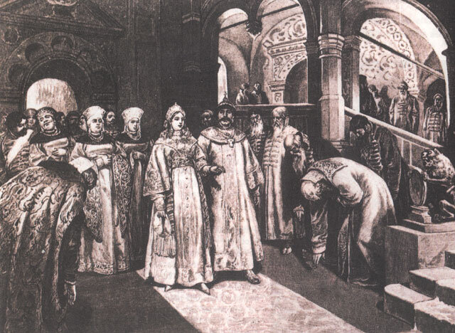    Василий III представляет суду свою жену Елену Глинскую, картина Клавдия Лебедева. репродукция