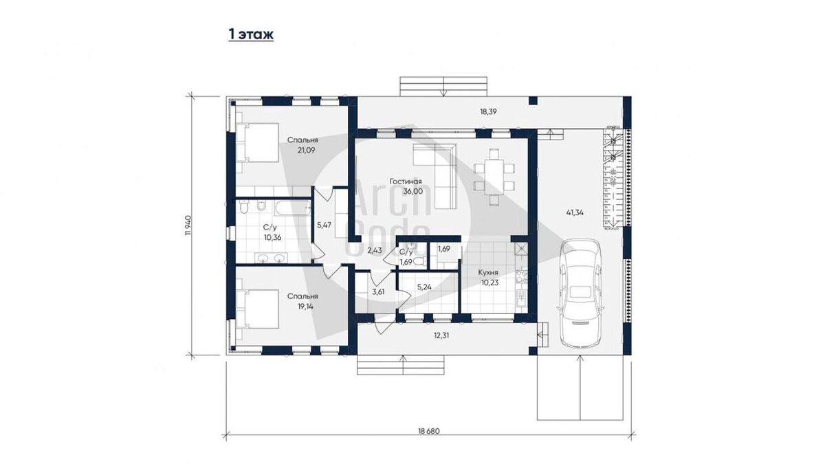 Проект одноэтажного дома 117 м2 с плоской кровлей | ArchCode |  Проектирование домов | Дзен