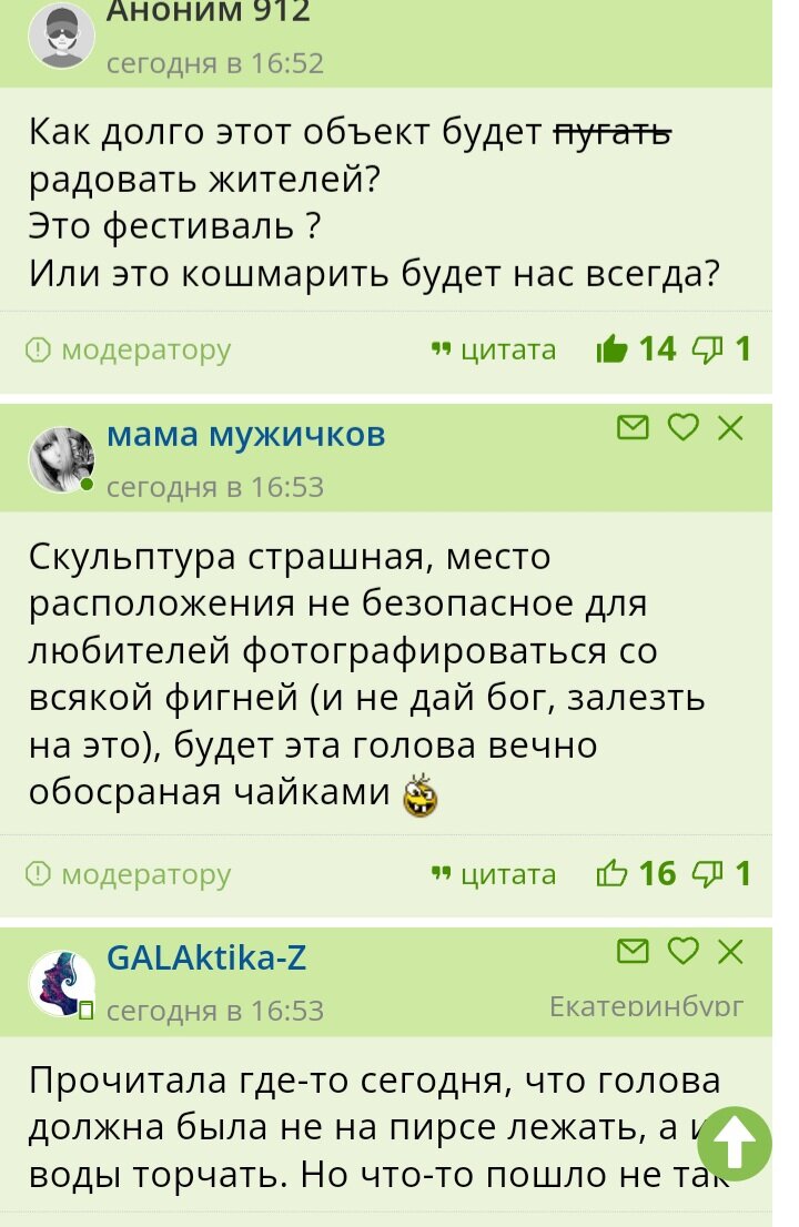 За что это Екатеринбургу? На пирс пруда всплыла огромная голова младенца. Скриншоты с городского форума