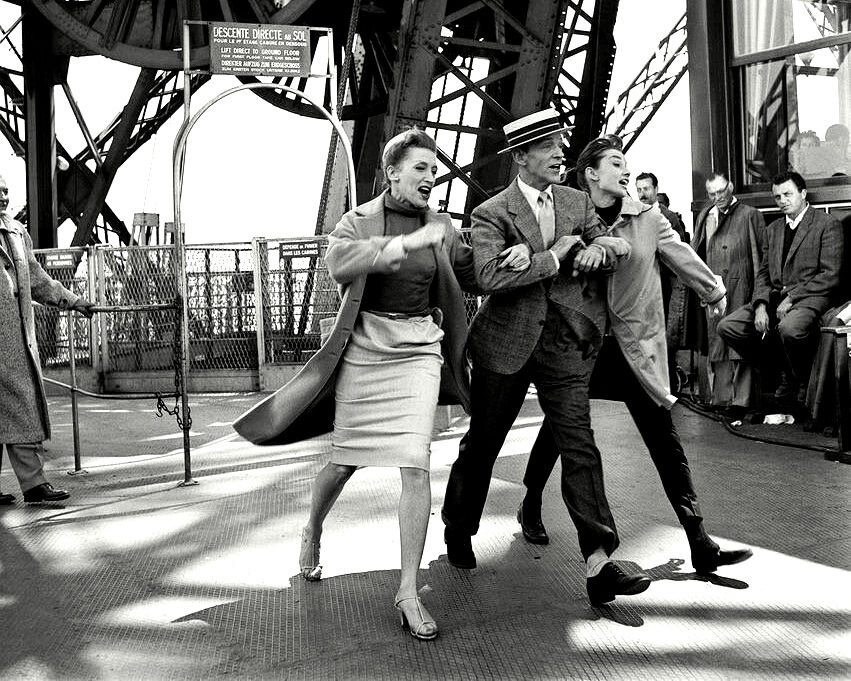 Kay Thompson, Fred Astaire, and Audrey Hepburn in a publicity photo from the Paramount Pictures 1957 film Funny Face. Paramount Pictures, Public domain, via Wikimedia Commons