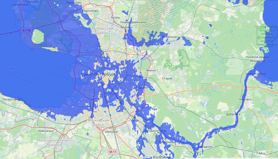 Уровень воды в Санкт-Петербурге к 2080г (умеренный прогноз)