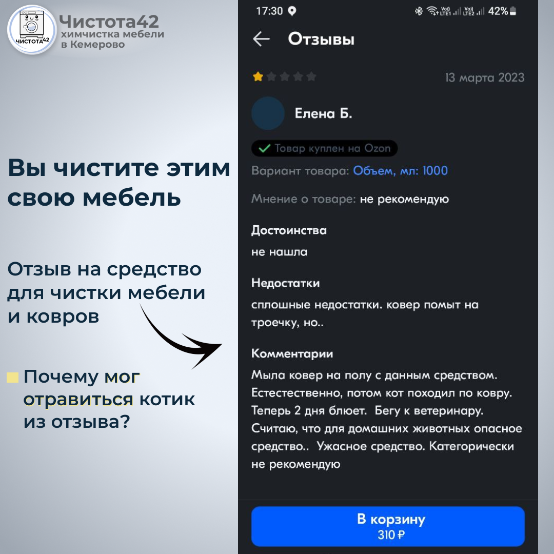 Отзыв о средстве для чистки мебели и ковров