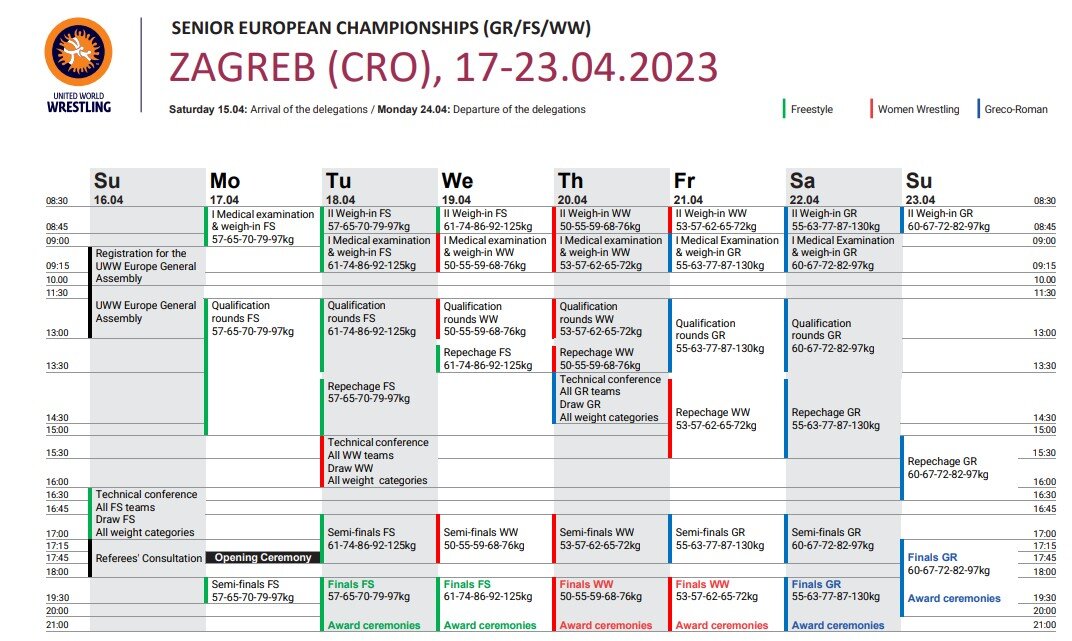 Расписание чемпионата Европы по борьбе-2023