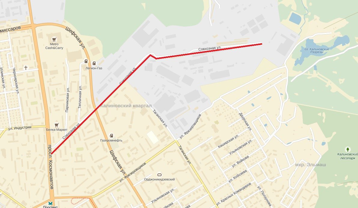 Улица Совхозная (Екатеринбург) © Яндекс