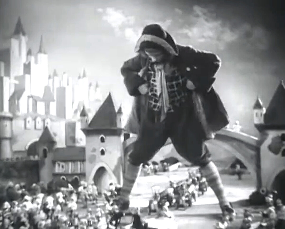 Кадр из кинофильма "Новый Гулливер", 1935 г., режиссер Александр Птушко, сценаристы Александр Птушко, Григорий Рошаль, Сигизмунд Кржижановский, композитор Лев Шварц (скриншот)