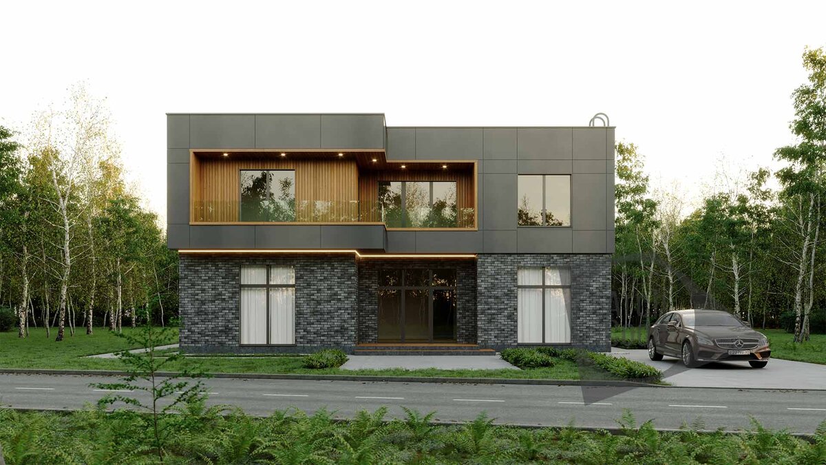 Проект дома в стиле хай-тек с четырьмя спальнями
