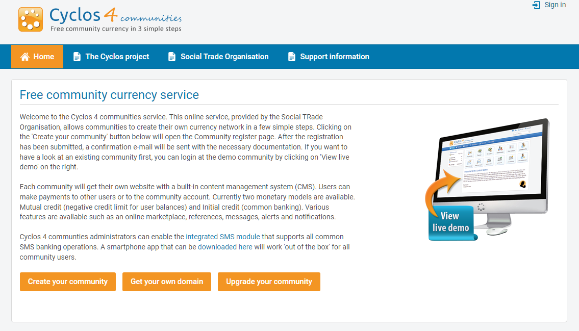 Домашняя страница Cyclos Communities