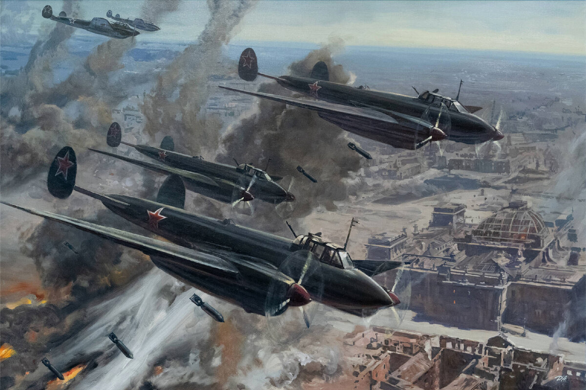 Рисунок с бомбардировщиками Пе-2. (Для заставки). Источник: http://warwall.ru/
