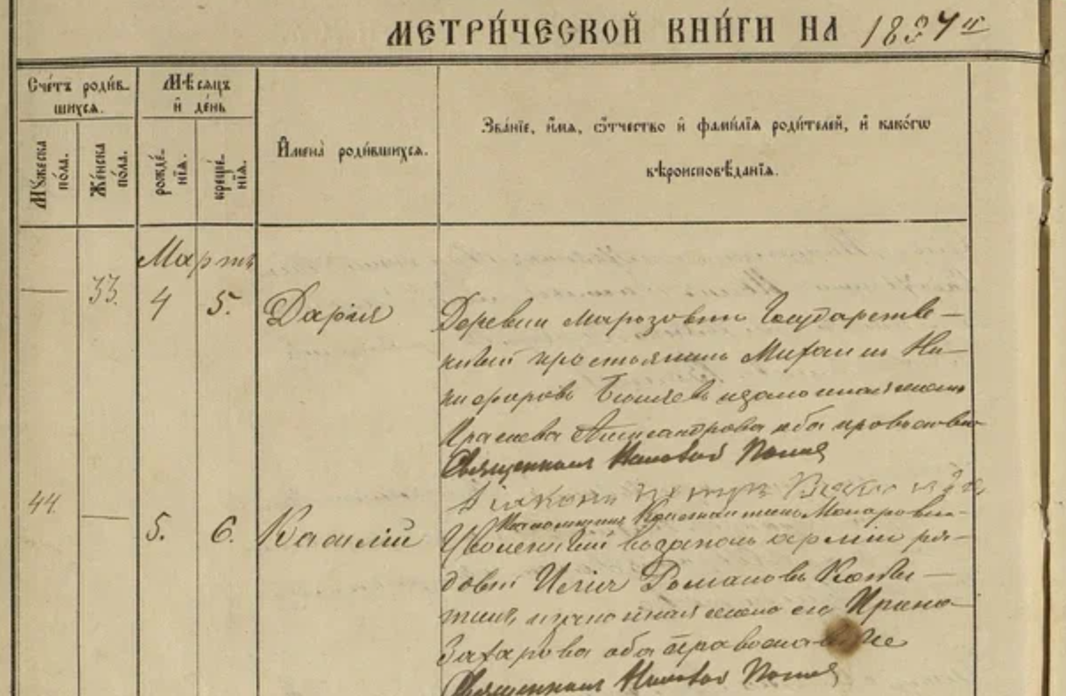 Пример страницы с записями о рождении, 1897 год