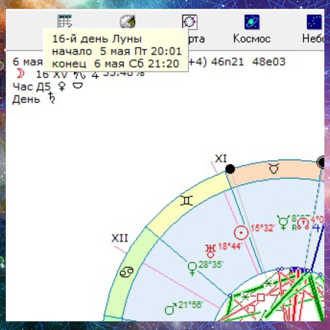 Определение лунного дня в астрологичексой программе ZET 